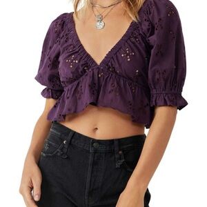 Free People Purple Eyelet Women's Top